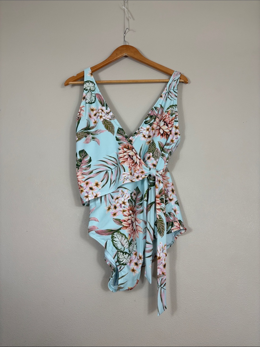 Kona Sol Ndt Tropical Blue Wrap One Piece Swimsuit XL